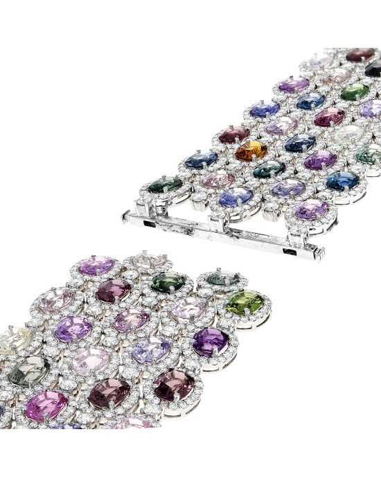 5 Row Multi Color Sapphire and Diamond Halo Bracelet
